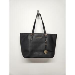 Michael Kors Women's Quinn Large Pebbled Leather Tote Bag, In Black & Gold